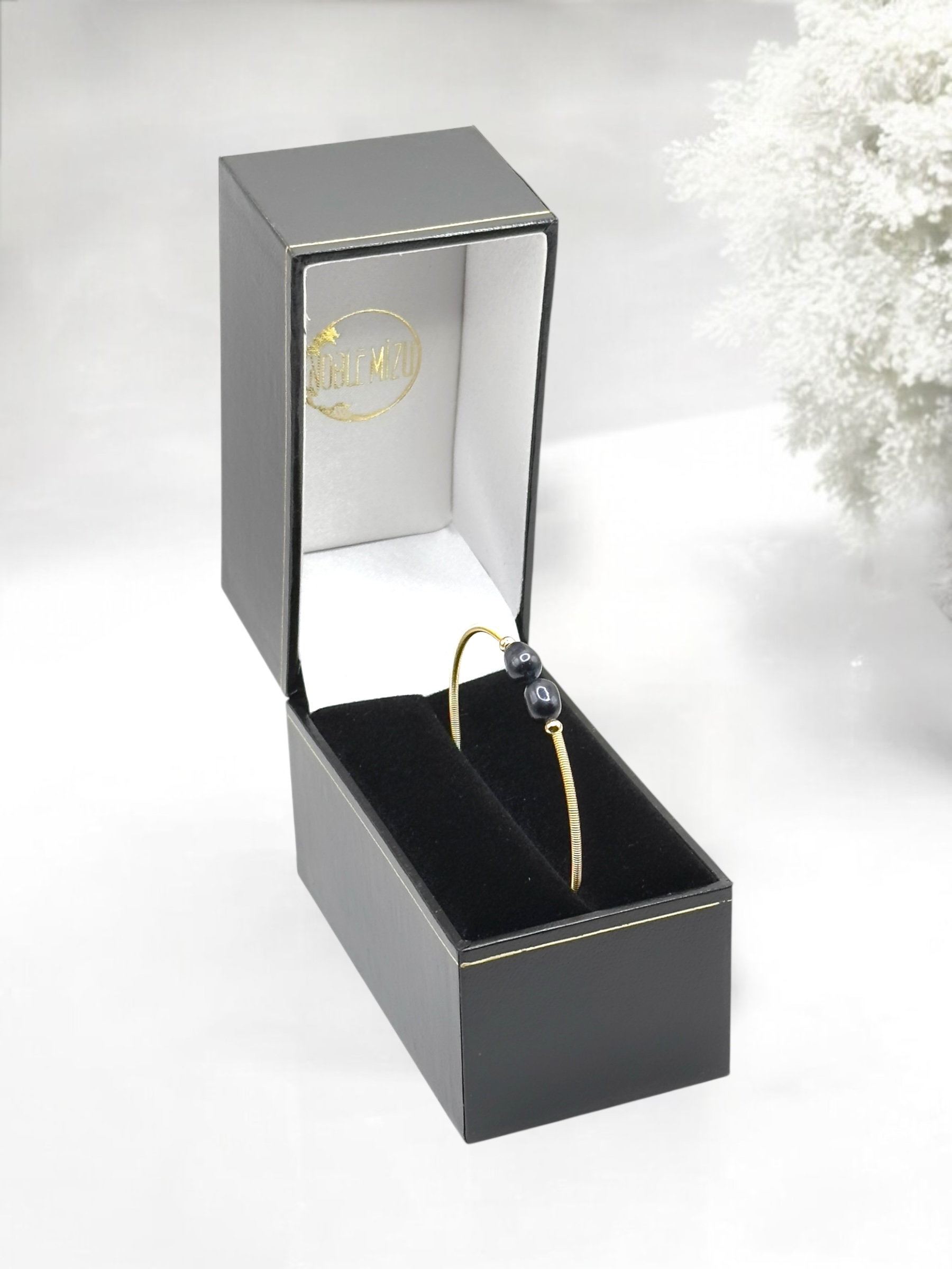 6 – 7 mm Black Pearl Gold Plated Bangle