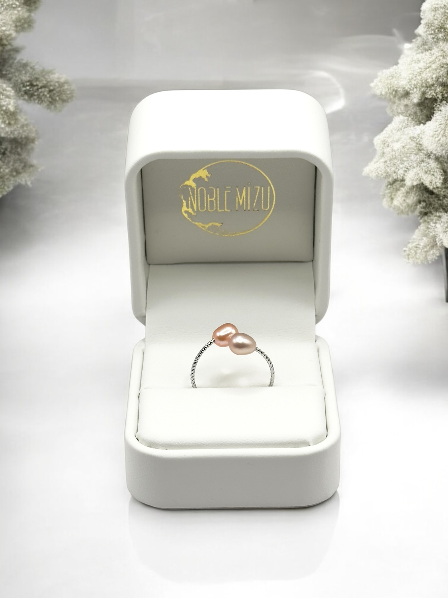 5 – 6 mm Lavender & Champagne Oval Pearl Stainless Ring