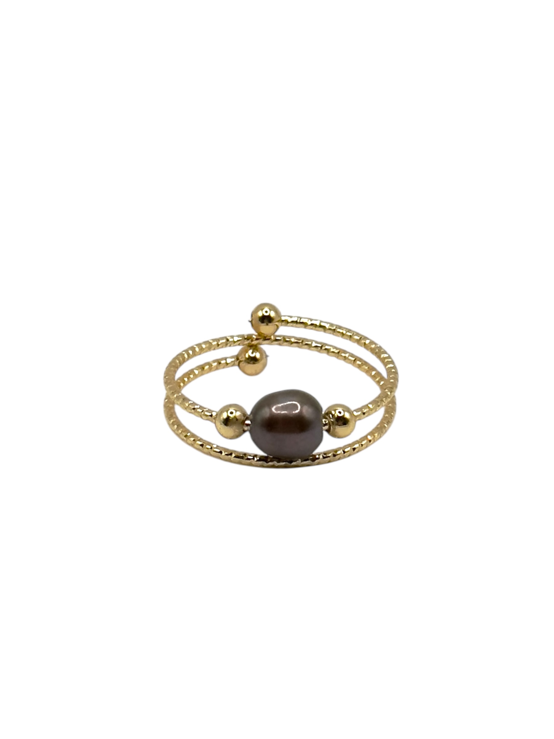 5 – 6 mm Black Oval Pearl Gold Plated Loop Ring
