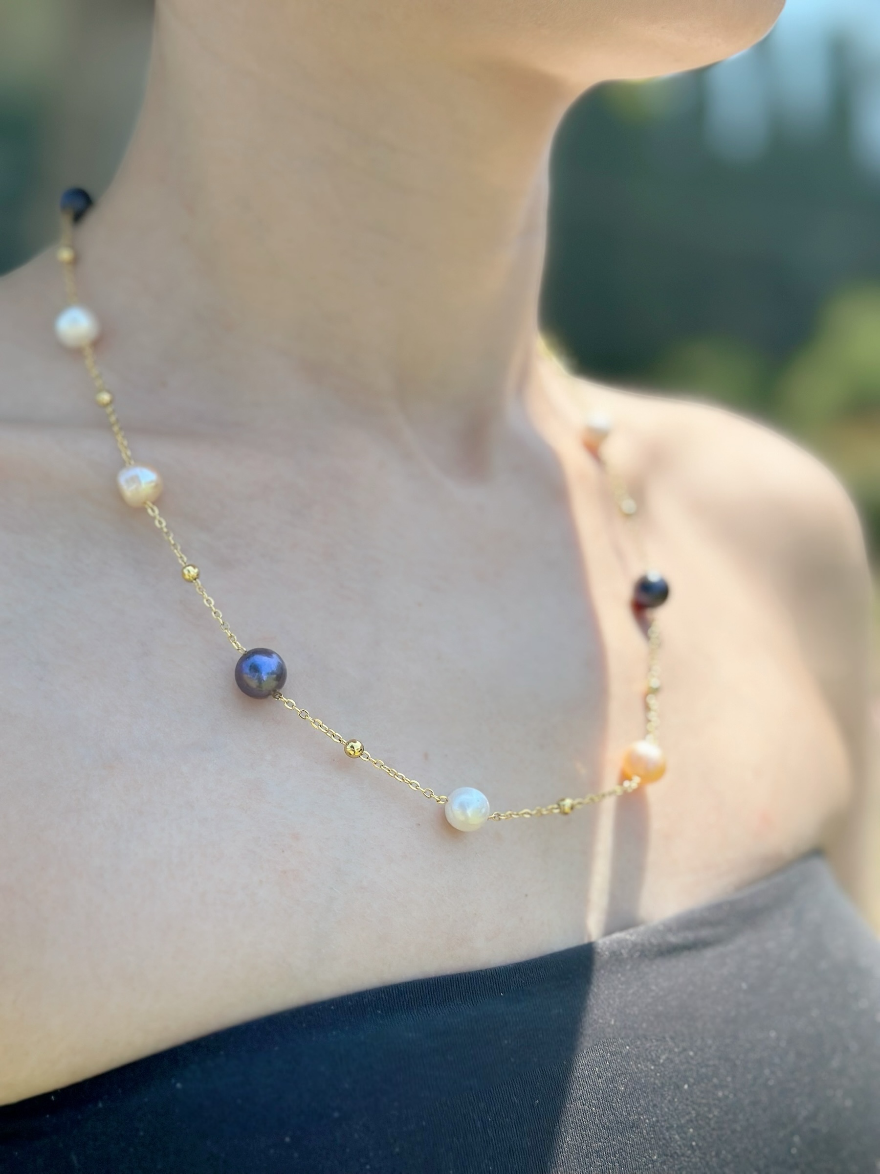 8 – 9 mm Multi Color Pearl Gold Plated Chain Necklace