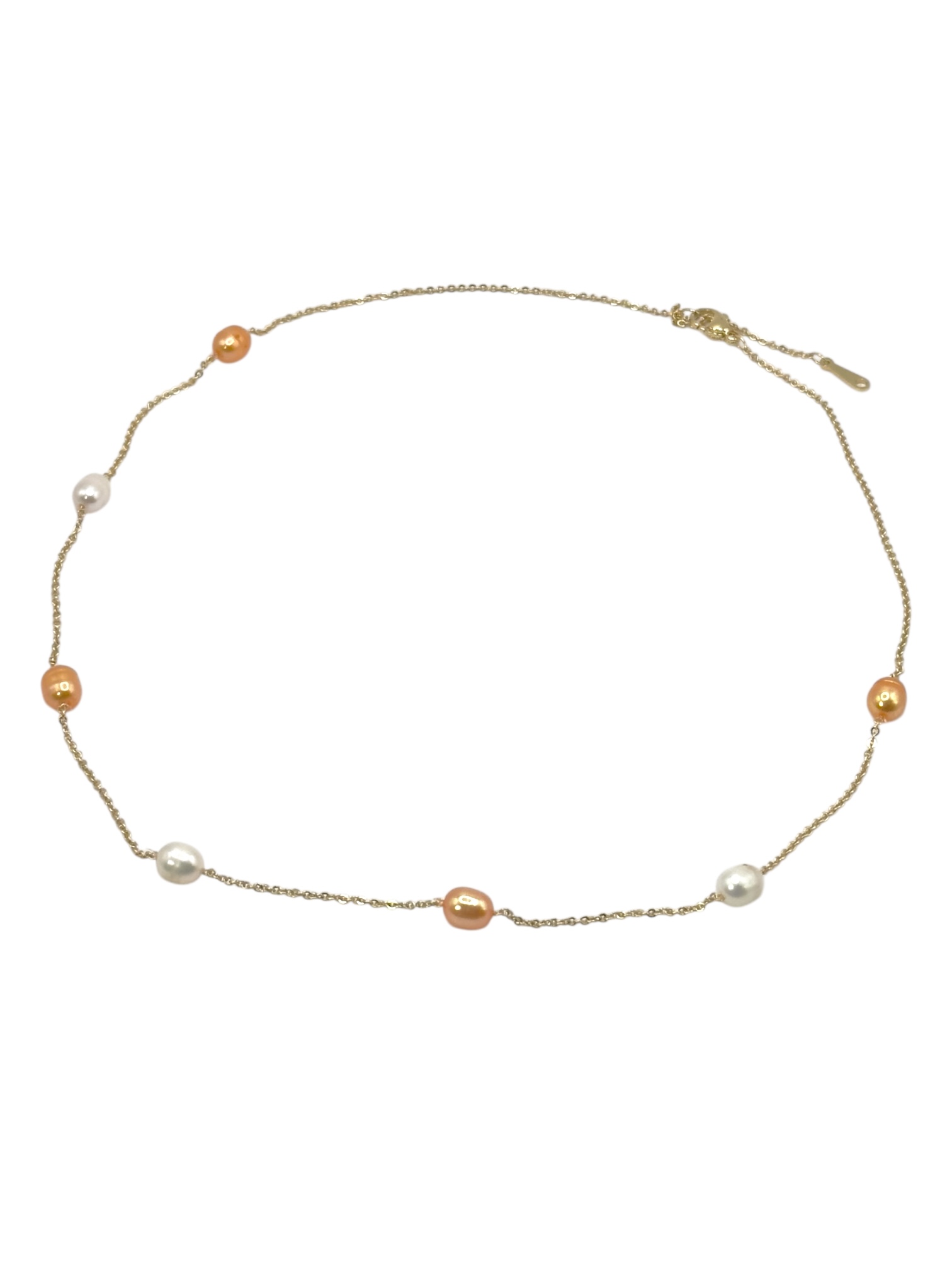 5 – 6 mm White & Peach Pearl Chain Necklace