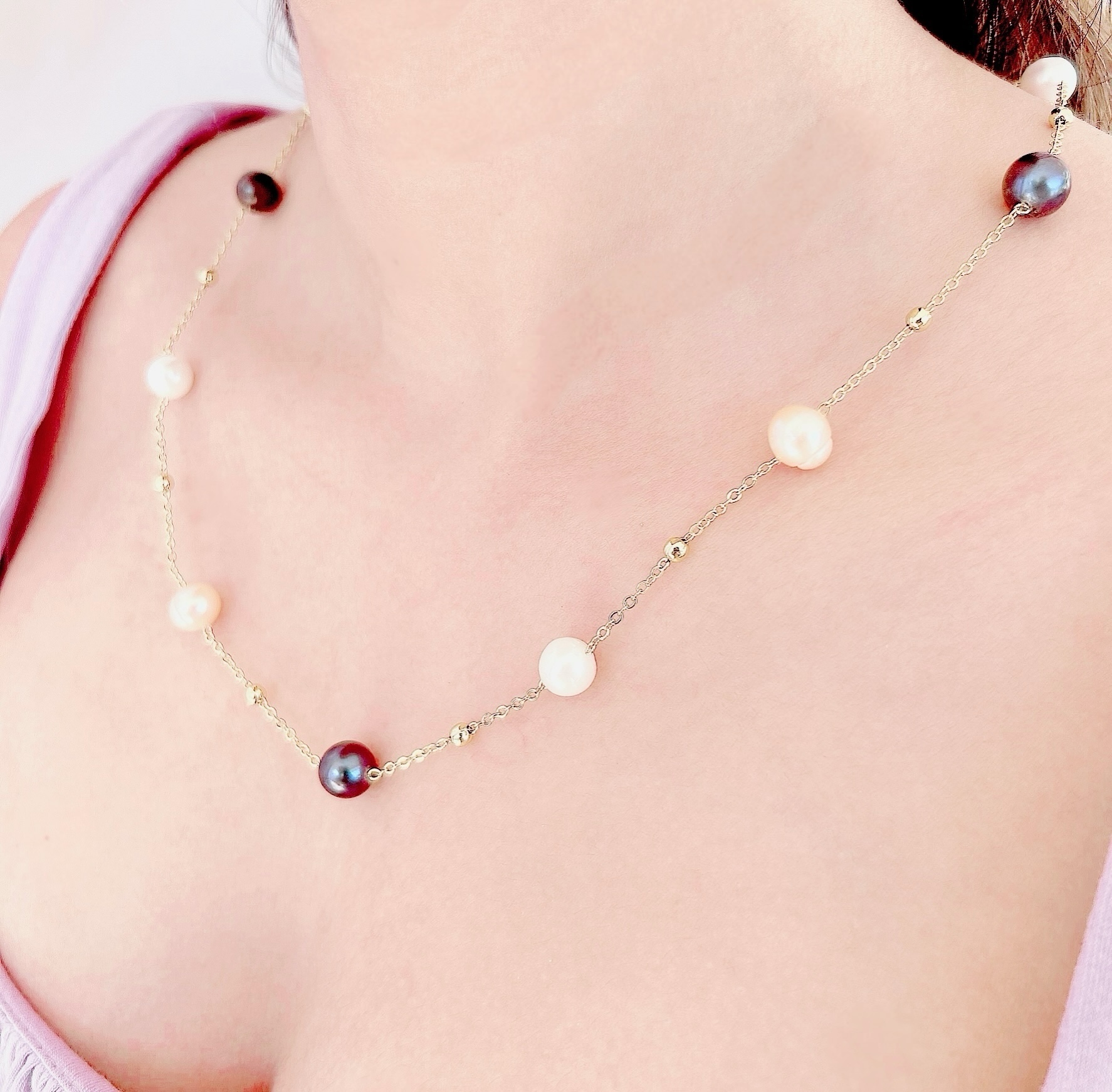 8 – 9 mm Multi Color Pearl Gold Plated Chain Necklace