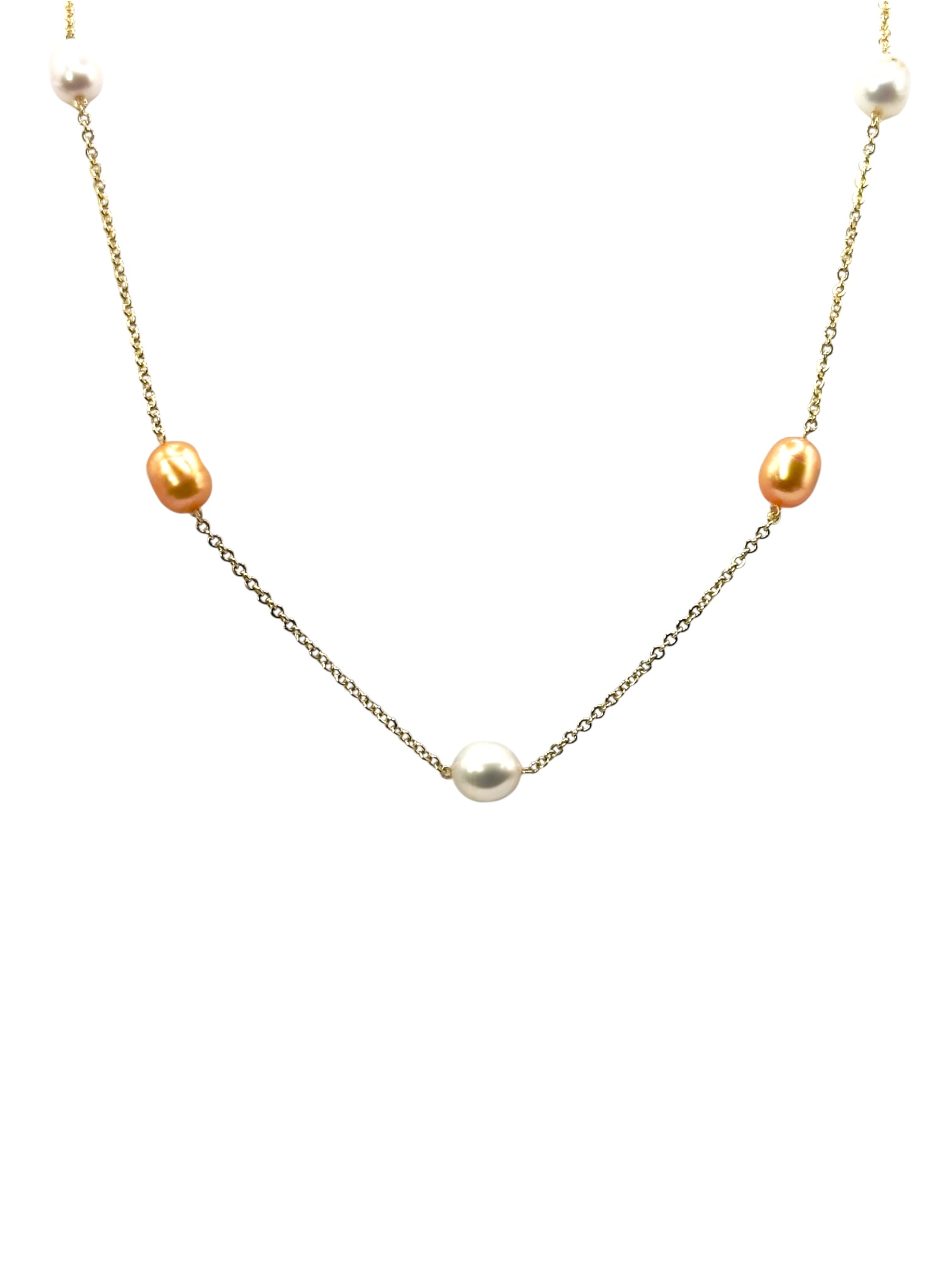 5 – 6 mm White & Peach Pearl Chain Necklace