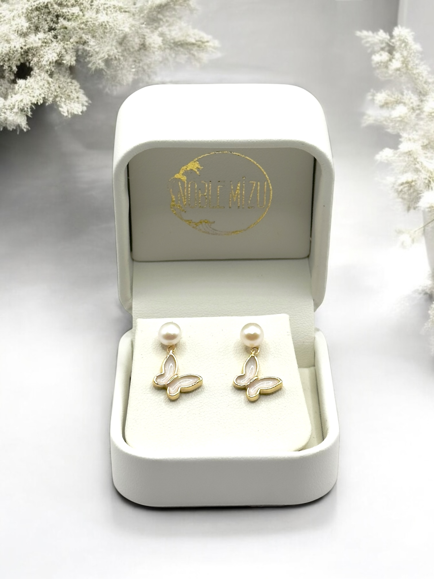 5 – 6 mm White Pearl Butterfly Drop Earrings