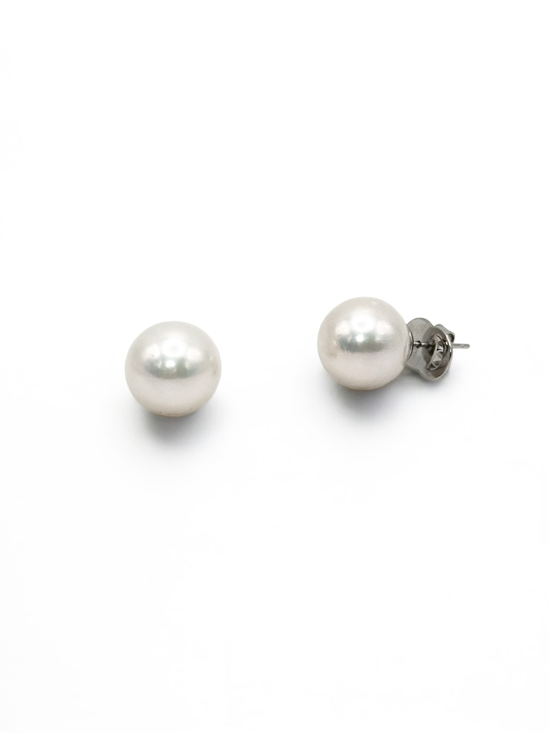 14 mm White Pearl Stainless Stud Earrings