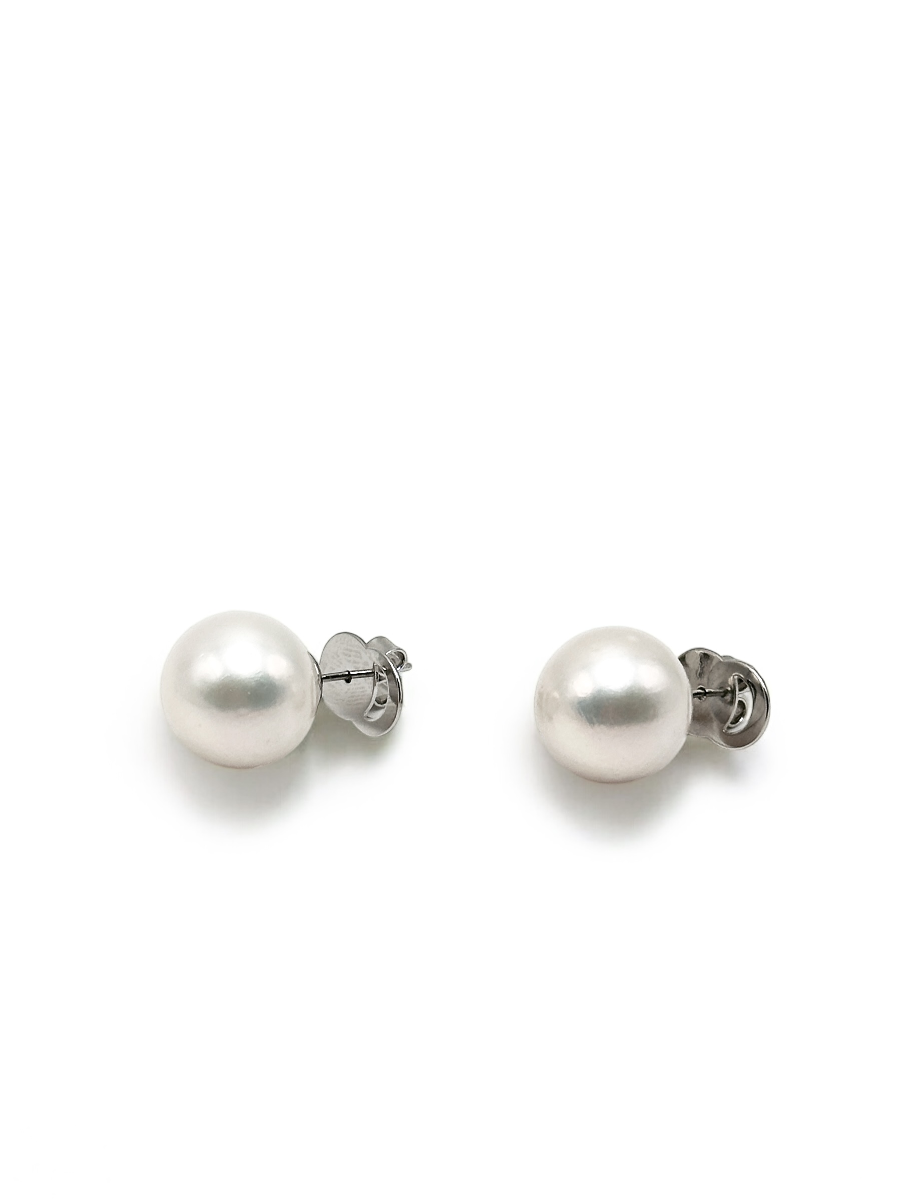 14 mm White Pearl Stainless Stud Earrings