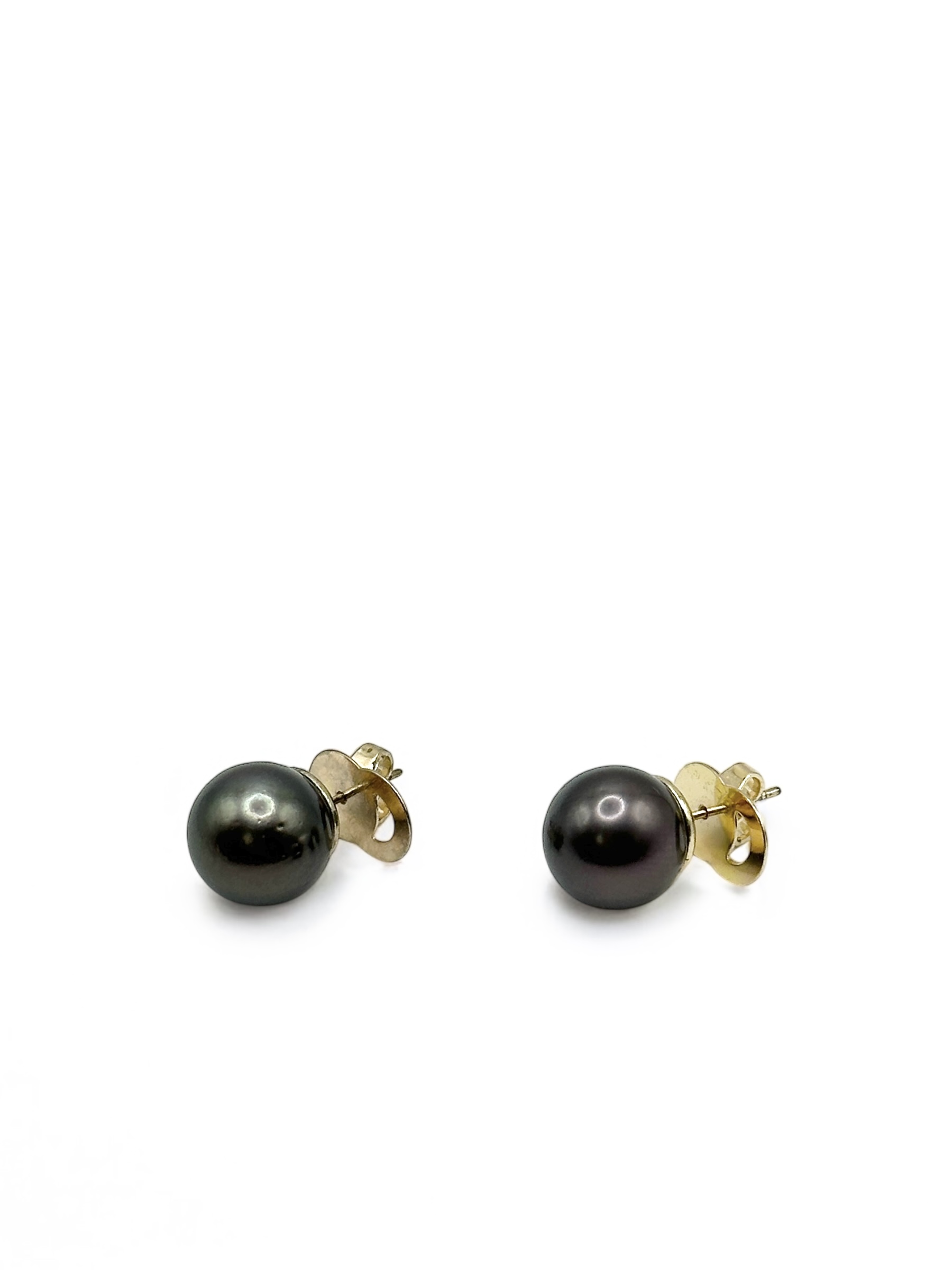 11 – 12 mm Black Pearl Gold Plated Stud Earrings