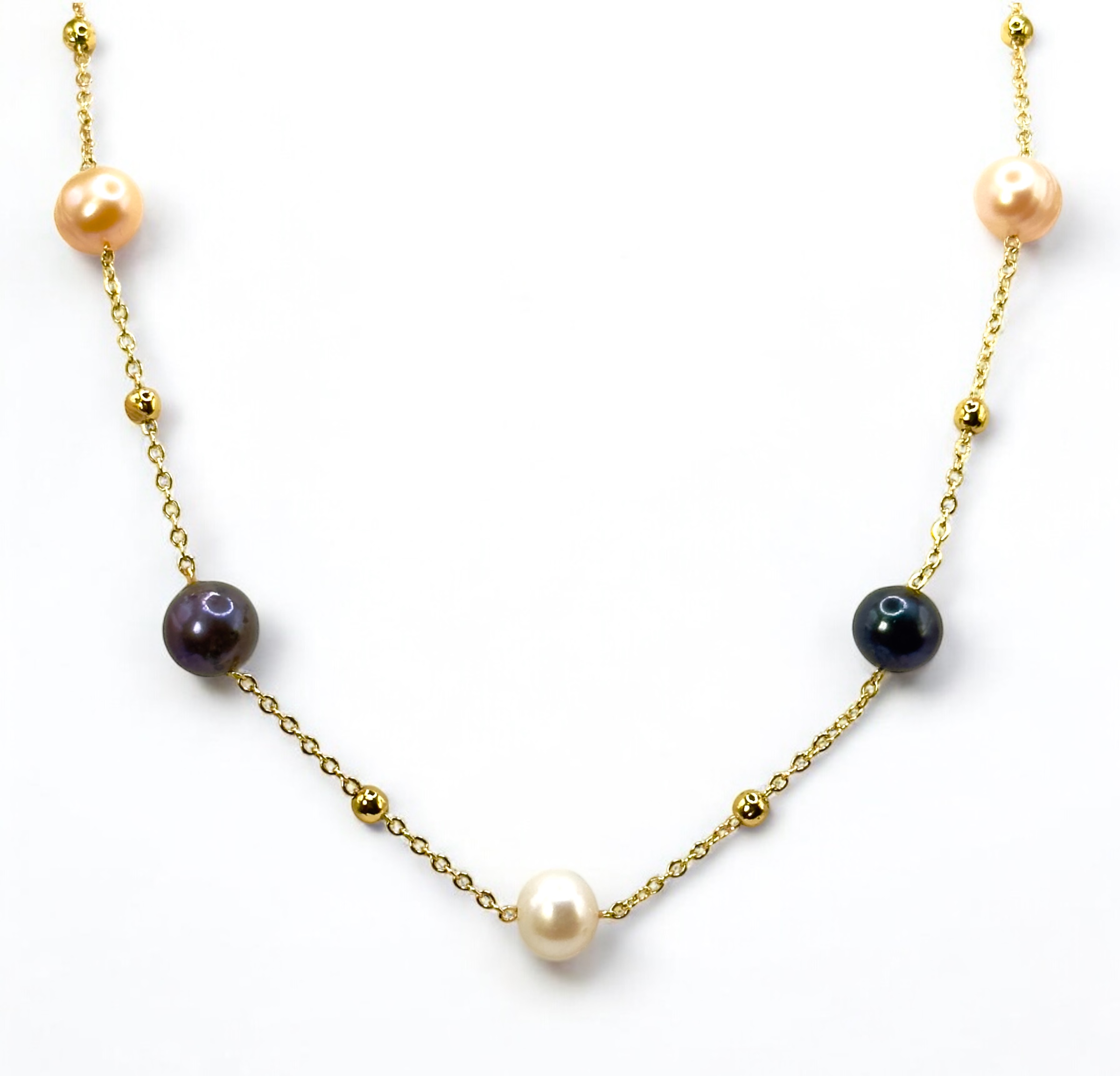 8 – 9 mm Multi Color Pearl Gold Plated Chain Necklace