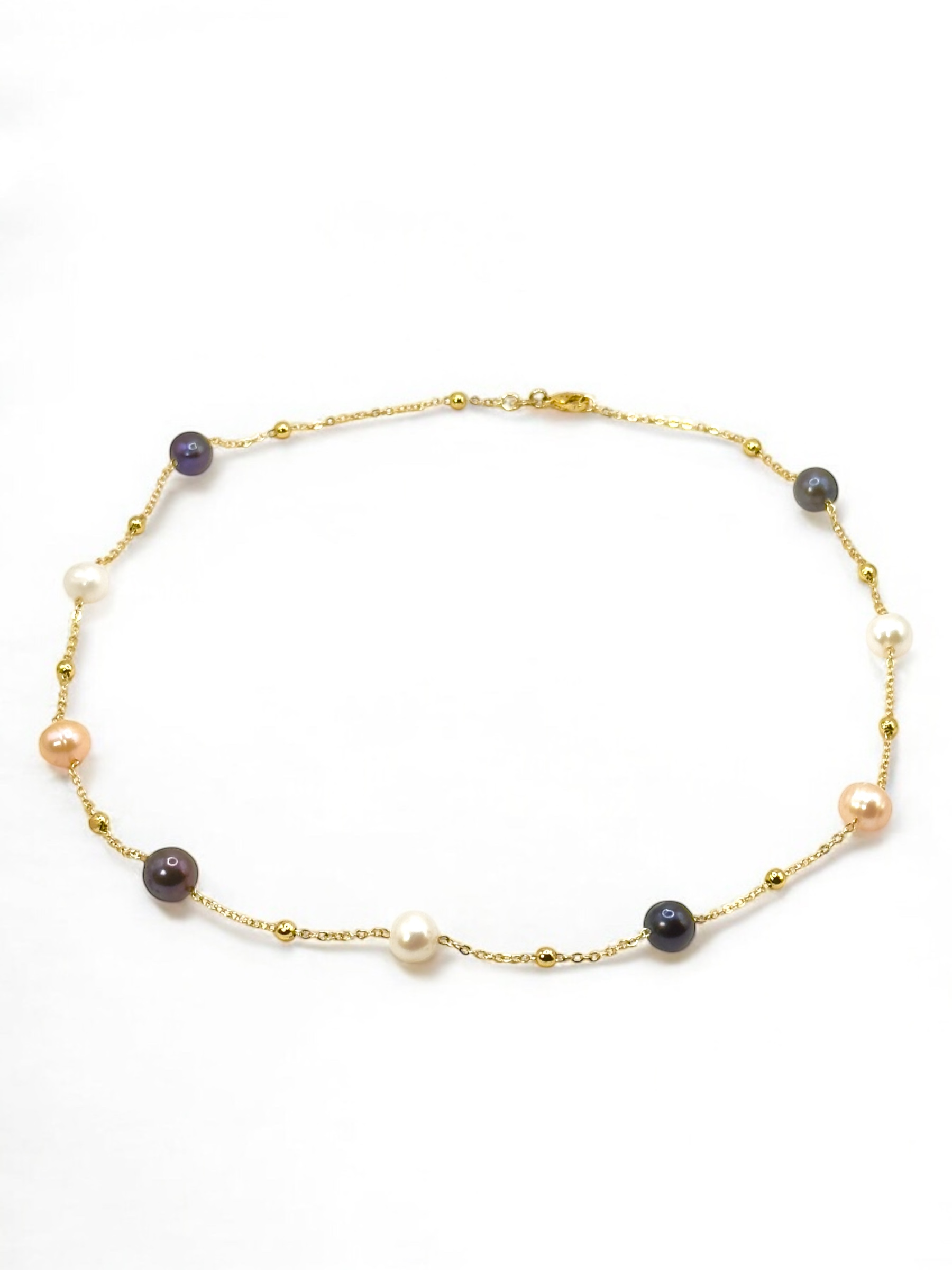 8 – 9 mm Multi Color Pearl Gold Plated Chain Necklace
