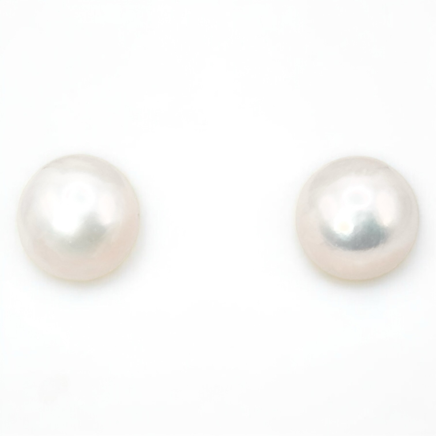 14 mm White Pearl Stainless Stud Earrings